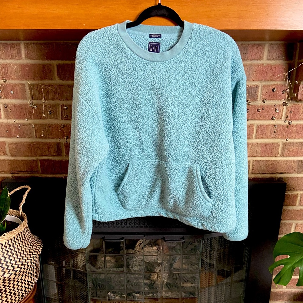 GAP Light Teal Sherpa Crew Neck, Oversized Size S